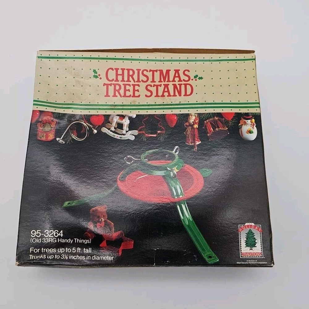 Ideal Security Metal Christmas Tree Stand Steel Live Holder Red Green 3 Leg VTG